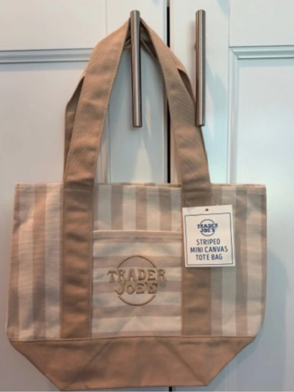 Trader Joe's Striped Canvas Tote Bag - Neutral Beige & Cream